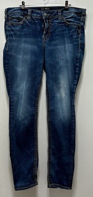Silver Jeans Co. Women's Blue Fluid Denim Super Skinny Stretch Zip Button Jeans