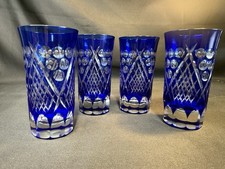 "Juego de 4 vasos de vajilla Edo Kiriko azul cobalto de 4"" hechos en Japón"