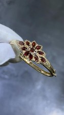 14k Oro Giallo Naturale Granato Rosso Vintage Halo Design Bracciale 7 "