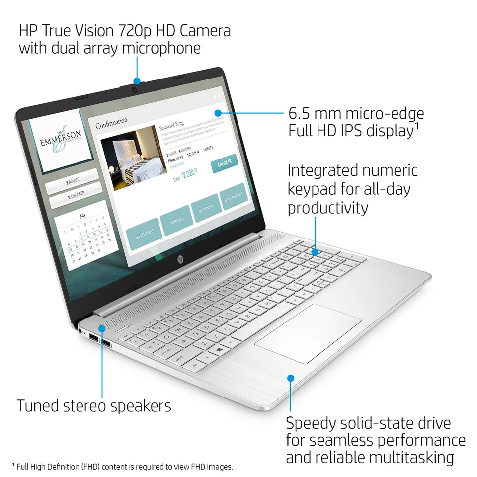 HP 15.6inch FHD, Athlon N3050, 4GB RAM, 128GB SSD Windows 10 Home 15-ef1001wm - Image 3 of 4
