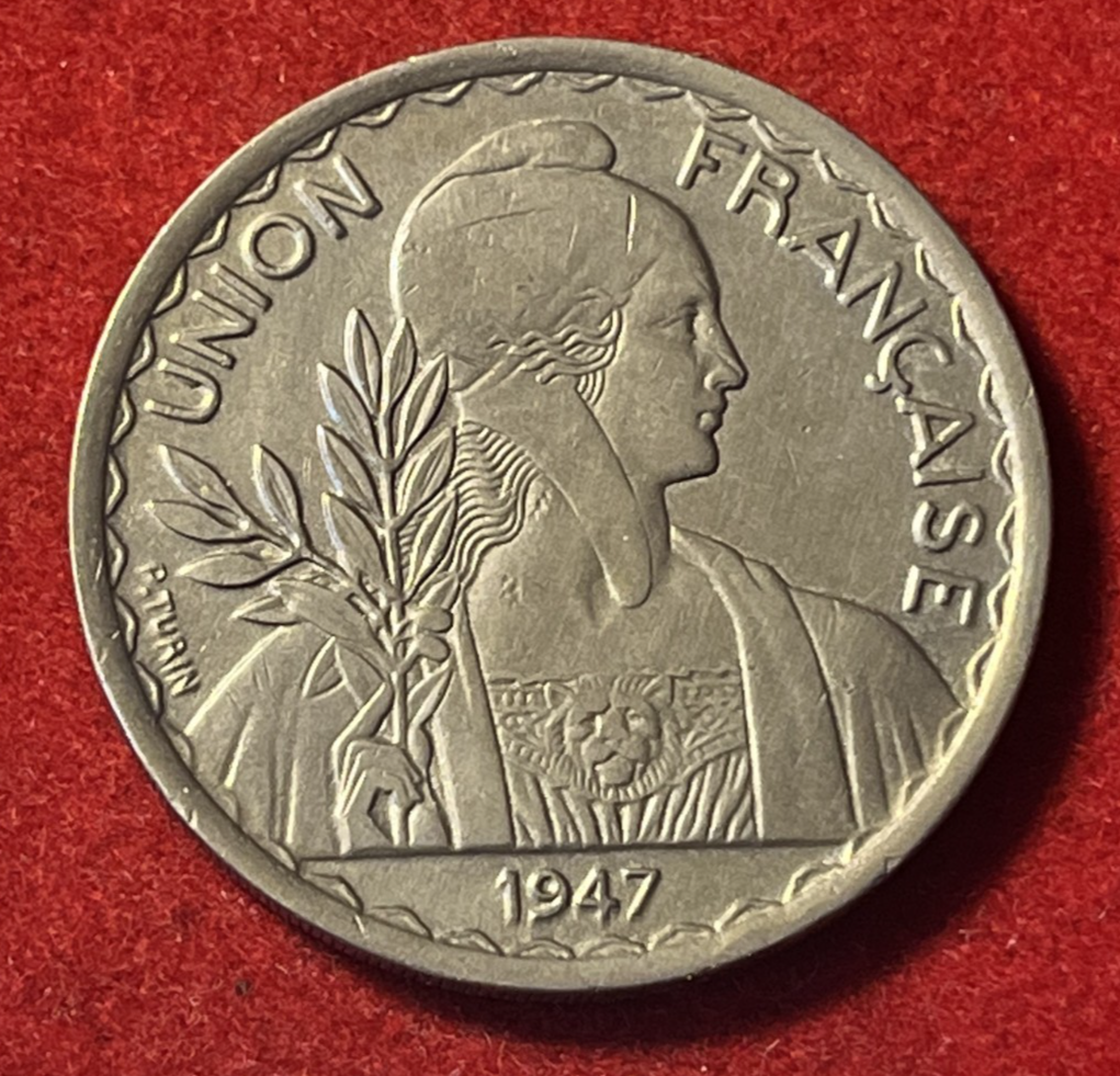 French Indochina Piastre 1947 UNC Copper-Nickel Coin KM#32.2