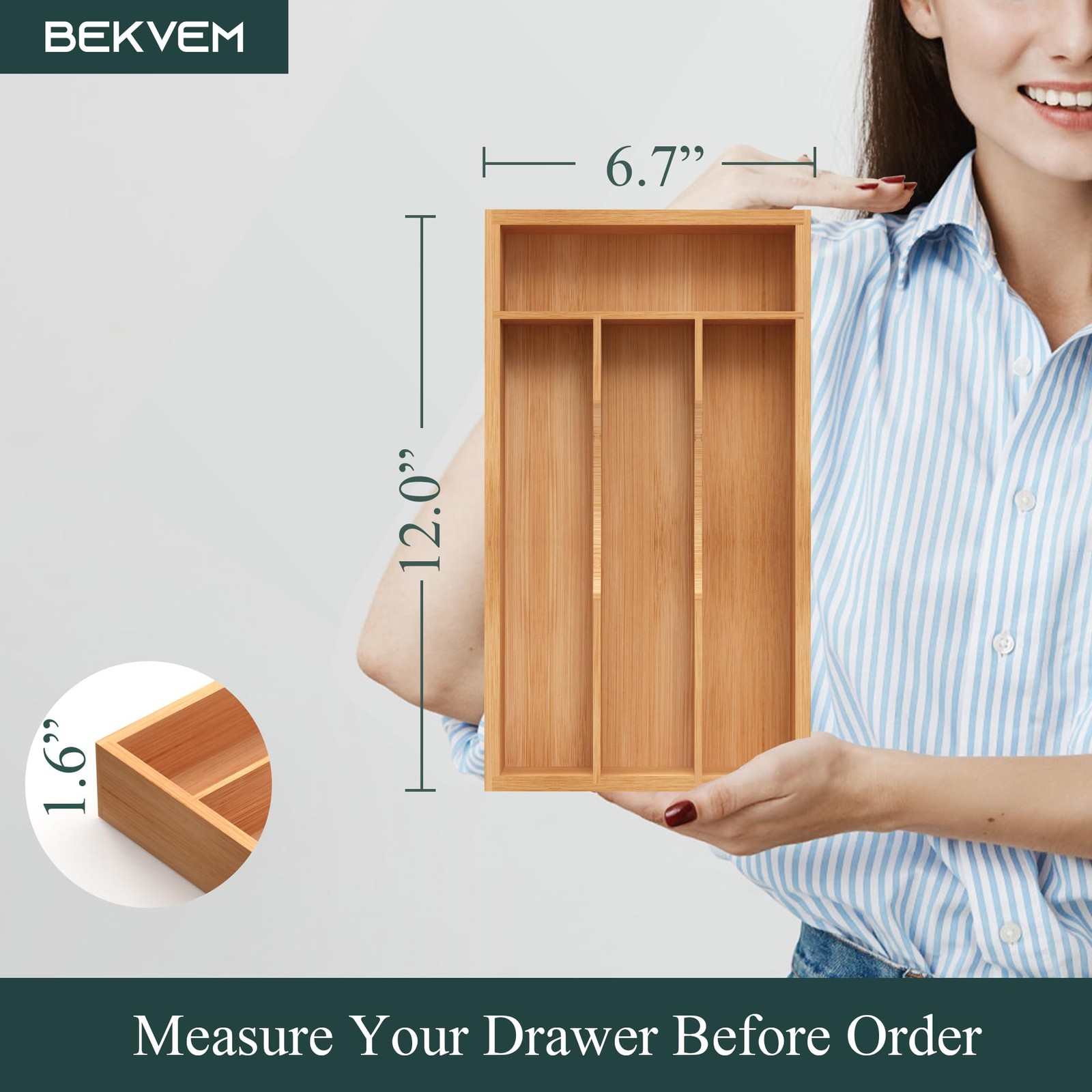 Bamboo Drawer Organizer Utensils Holder Drawer Dividers for Silverware Flatware