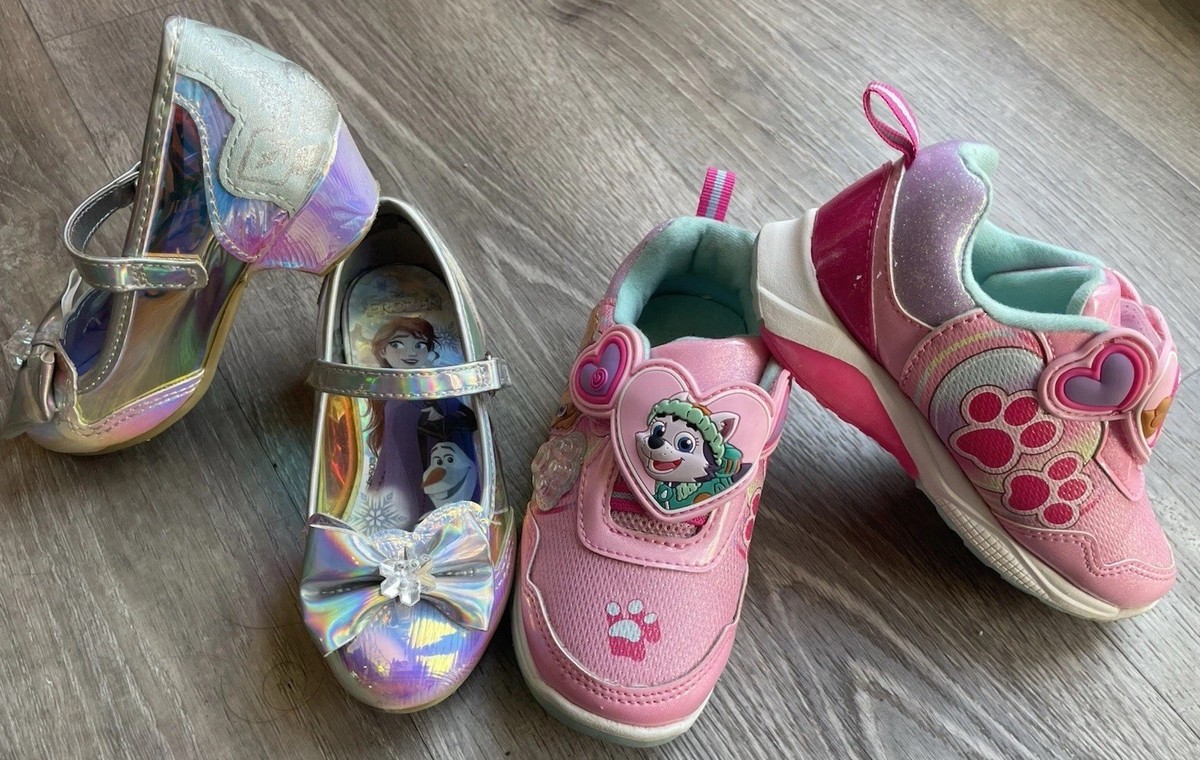 Two Pairs Little Girls Size Shoes Frozen Low Heels And Paw