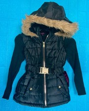 NYC GIRLS BLACK HOODED PUFFER JACKET WITH BLACK KNIT SLEEVES SIZE L /6X