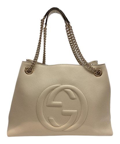 GUCCI Chain Tote Bag 536196 Leather Off White Authentic From Japan