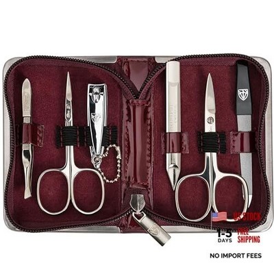 Brand Quality 6 Piece Manicure Pedicure Kit Set for Burgundy - Laquered