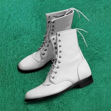 Vintage Justin White Leather Lace Up Roper Kiltie Cowboy Boots Womens 6.5 B