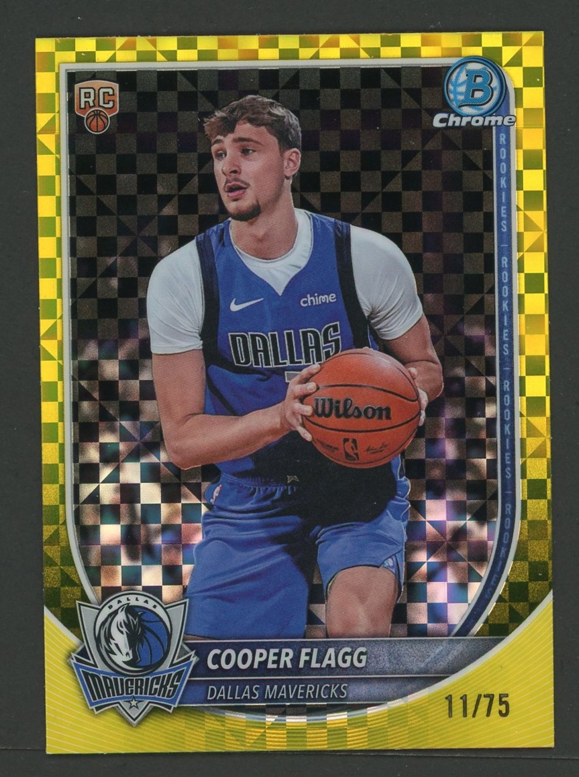 2025-26 Bowman Cooper Flagg Chrome RC Refractor Yellow X-Fractor #/75 Mavericks