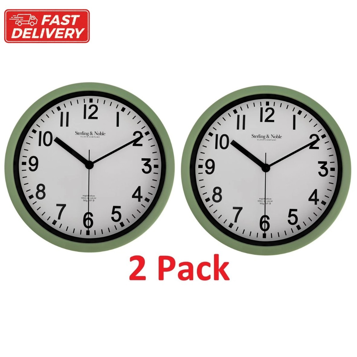 Mainstays Basic Indoor 8.78" Sage Analog Round Modern Wall Clock (2 Pack)