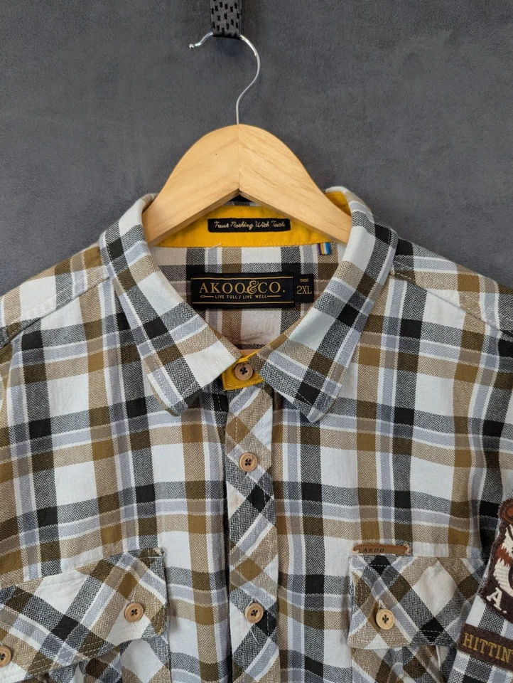 Camisa de franela Akoo para hombre 2XL ASR San Bernardo parches a cuadros en el codo adornados Foto 2 de 4