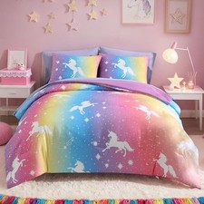 Comforter Set for Girls Kids - 7 Pieces Size Bedding Sets Full Rainbow Unicorn