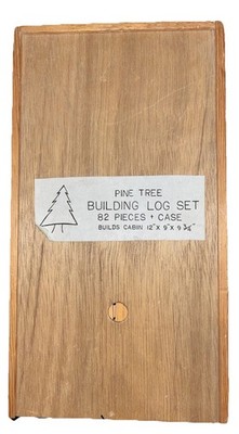 Hand Made Pine Tree Log Cabin Building Log Set In Wood Case