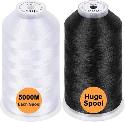 2er Set (Weiß+Schwarz) Polyester Maschinen Stickgarn Riesige Spule 5000M für a