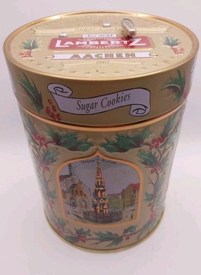 Lambertz Music Box Cookie Tin 2003 Germany Landmarks Plays ''Silent Night''  Empty