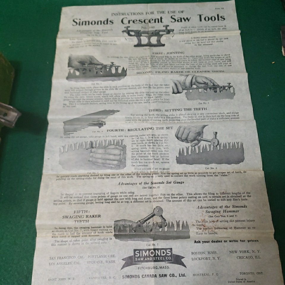 VTG Simonds #340 Crosscut Saw Filing Tool Raker Gauge/Setting Stake/Set ...