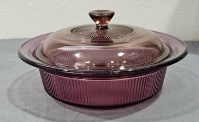 Corning Ware Pyrex Visions Cranberry V-31-B 1Qt Ribbed Casserole w/Lid V1.5C