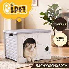 i.Pet Cat House Enclosed Shelter Plastic Nest Stackable Bench Box Outdoor Indoor