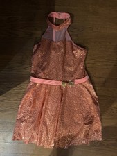 Girls Revolution Dance Costume Coral Gold Sequin XXL Child Girls