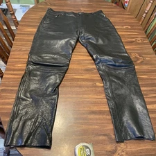 First Racing Men's Leather Pants with Kevlar Size 40/32 Black Altered Bottoms