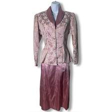 Vtg 80s Gunne Sax Jessica McClintock Lace Peplum Jacket Satin Skirt Set Sz 3/5