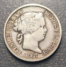 FILIPINAS PHILIPPINES 20 CENTAVOS 1868