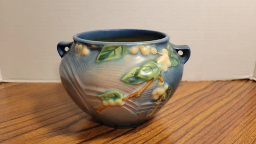 Roseville Pottery Snowberry IJ-4  Blue Jardiniere 1947 Hand Thrown Art Pottery
