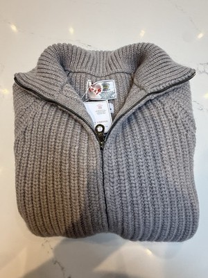 Corgi Mens Fisherman Ribbed Zip Up Wool Cardigan Beige Size L - RRP £500+