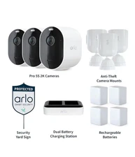 Arlo - Pro 5S 2K 3 Camera Indoor/Outdoor Wire Free Spotlight Security  Bundle