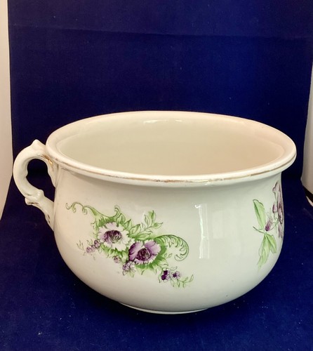 Alter Kammertopf Übertopf floral lila grün Porzellan Transferware gemarkt Hilfe? - Bild 7 von 12