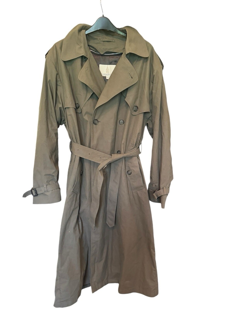 London Fog Men's 42L Trench Coat Olive Green Belted Classic James