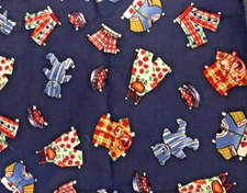 VTG Novelty Juvenile Teddy Bear & Paper Doll Clothes Toss on Navy 40"W X11"