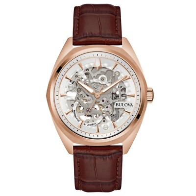 BULOVA HERREN UHR AUTOMATIK SURVEYOR SKELETON LEDER 97A175 -20%