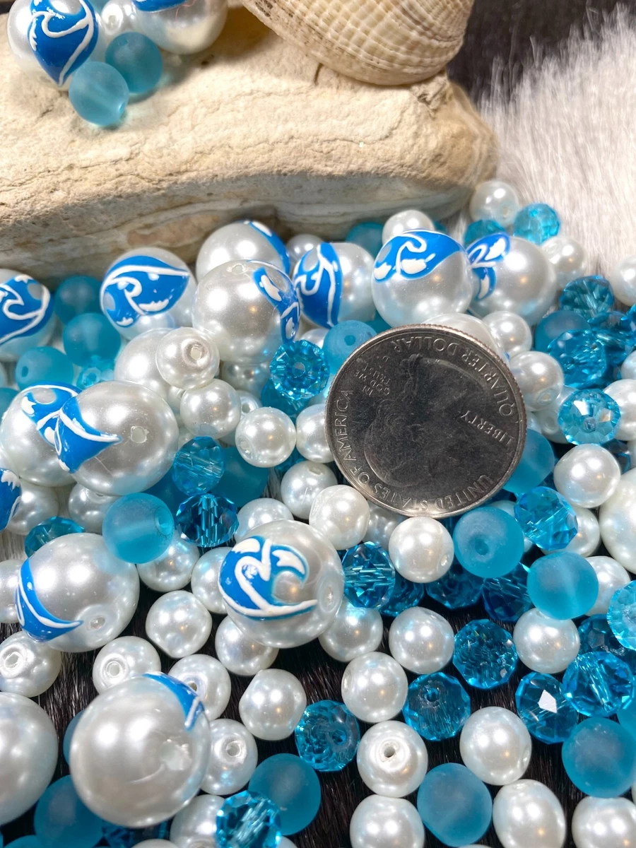 Glass Beads Bulk Lot Blue Beach Wave Anchor Glass Beads Mix Frosted Pearl 3  LB