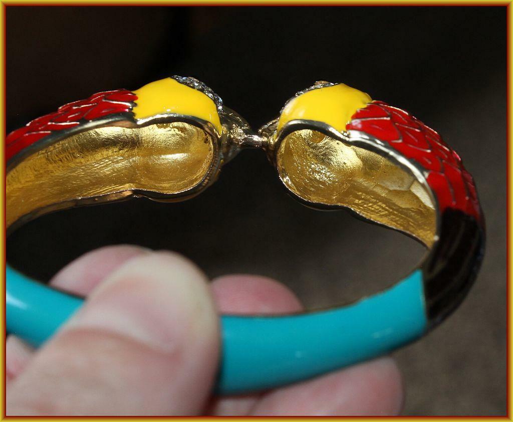 PARROT BANGLE BRACELET Hinged Closure Crystal & Enamel NEW Off