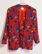 TanJay 1980s Vintage Jacket Womens 14 Colorful Red Floral Print Made In USA