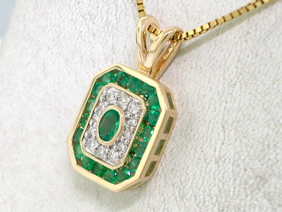 Smaragd Anhänger 585 Gelbgold 14Kt Gold 19 natürliche Smaragde 12 Brillanten - Bild 3 von 4