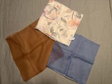 3 Vintage Scarf Nylon Hair Wrap Babushkas Retro Floral Blue Brown