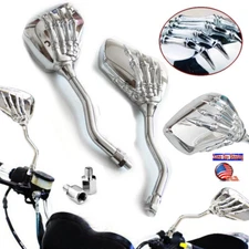 2x 8MM 10MM Chrome Skull Hand Motorcycle Side MIRRORS for Harley Honda Suzuki