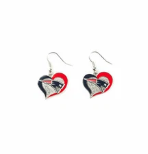 New England PATRIOTS NFL Swirl Heart Dangle LOGO Earrings