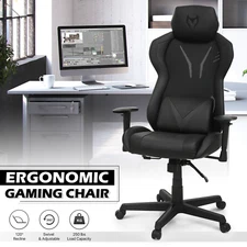 Black[LUMBAR SUPPORT+HEADREST]Gaming Racing Chair Ergonomic Computer Swivel Seat