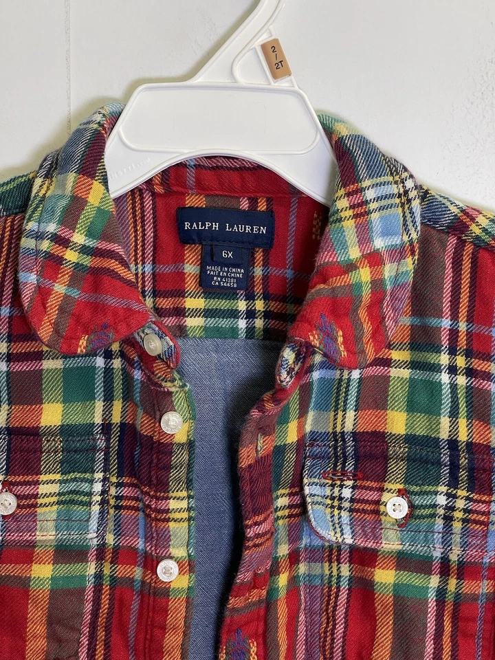 Ralph Lauren маленьких девочек 6 X клетку рубашка куртка слоистый Aztec Southwestern красный - Изображение 2 из 4