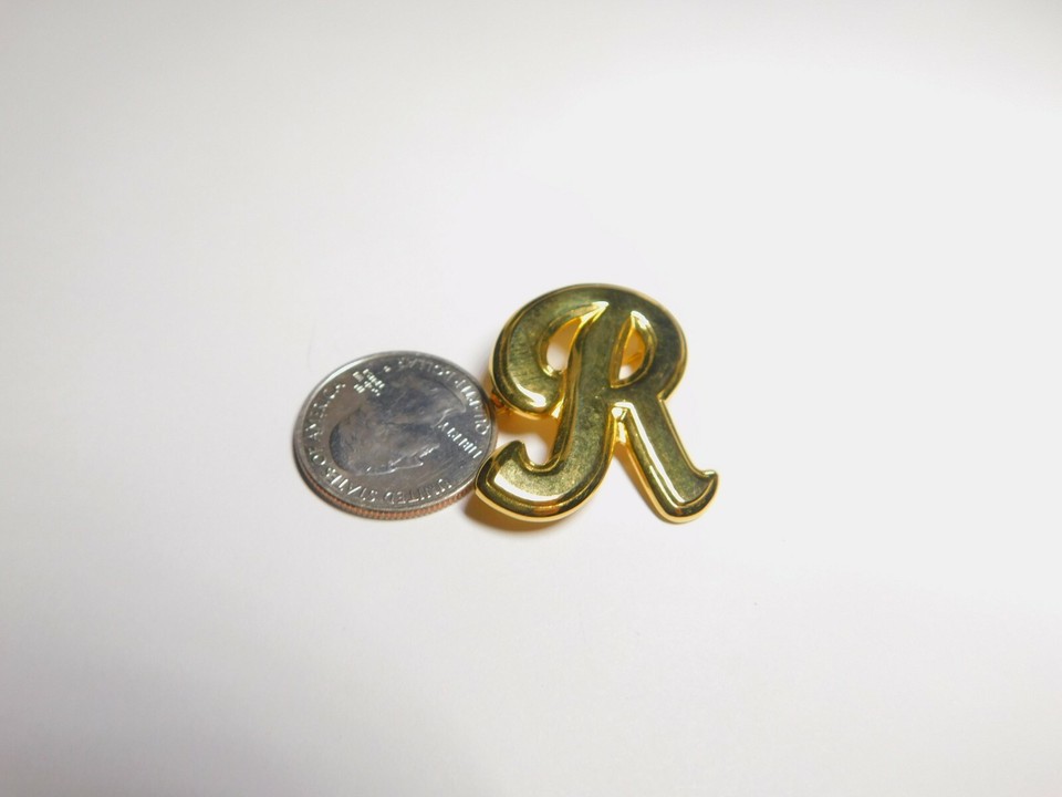 Gold Tone Metal Cursive Capital R Brooch Vintage | eBay