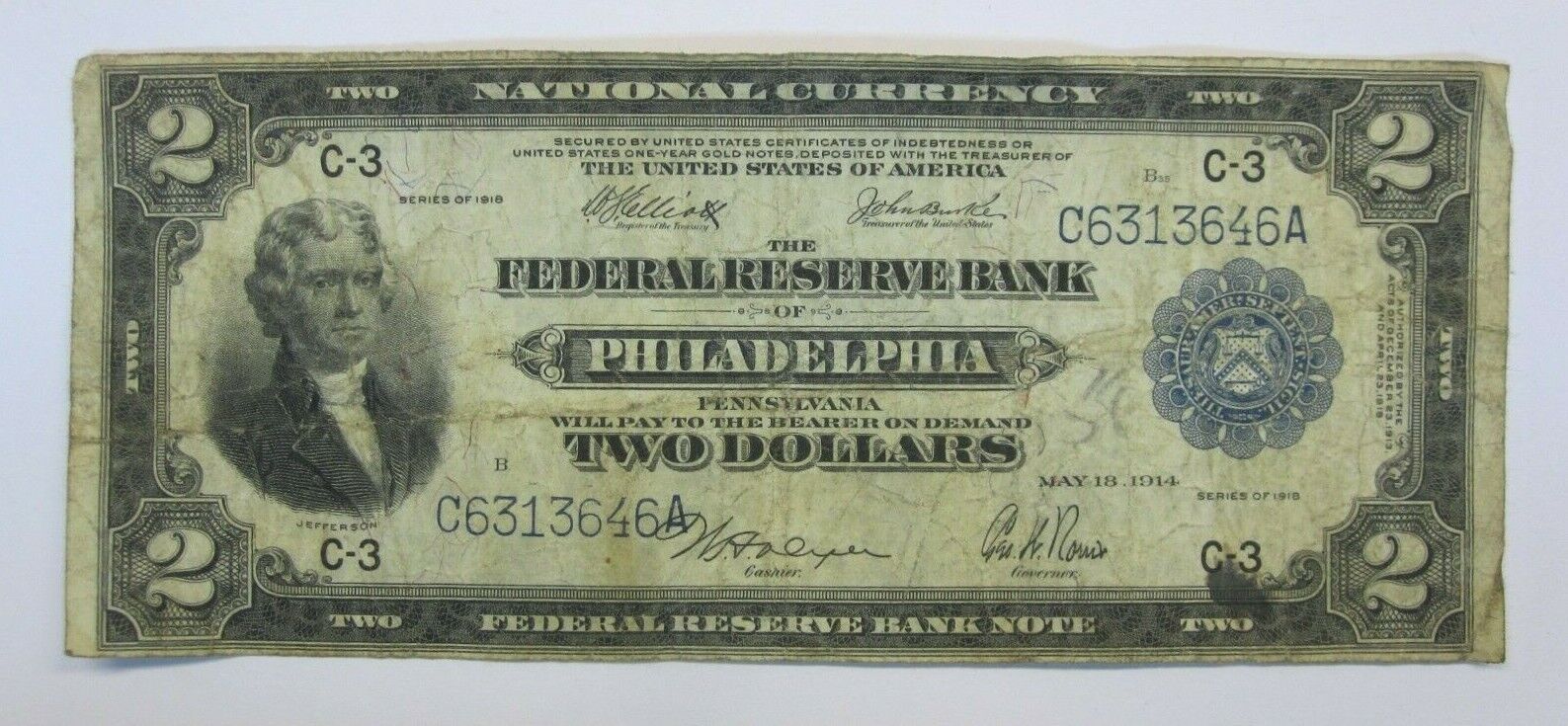 1918 $2 Two Dollar National 