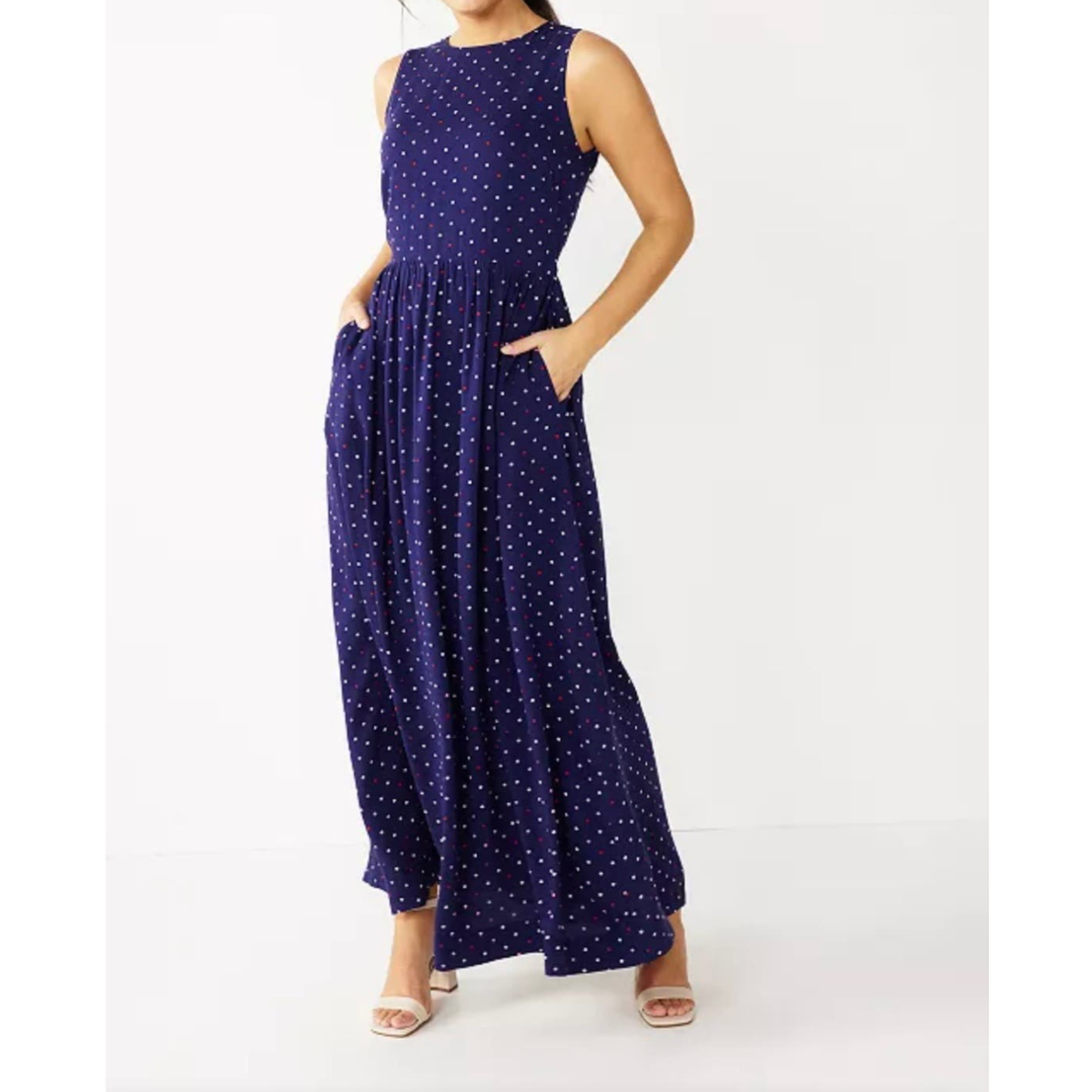 formal drop waist maxi dress Novi Navy Drop Waist Crepe Maxi Dress - US 8
