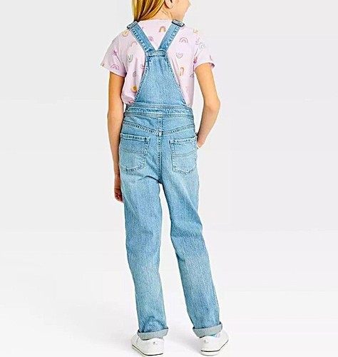 Girls' XL 14 Straight Leg Overalls Dark Wash Cat & Jack - Picture 7 of 10