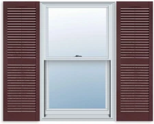 15 Inch X 35 Inch Standard Louver Exterior Vinyl Window Shutters, Burgundy (Pair