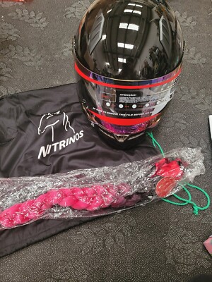 NITRINOS Black Motorcycle Full Face Helmet w/ Pony Tail, Medium