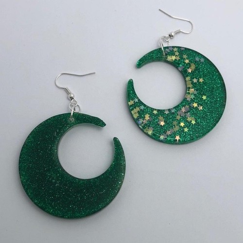 Large crescent moon earrings, Star Glitte , Acrylic Earrings - Picture 48 of 60