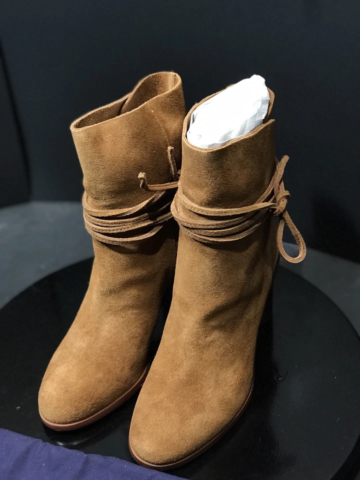 Nuevo POUR LA VICTOIRE Marrón Gamuza Irona Botines Tacón Cilindro Talla US 7 M Foto 4 de 4