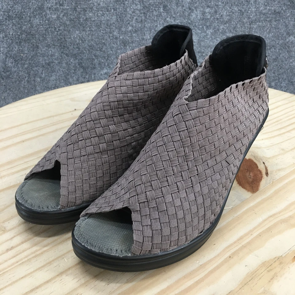Bernie Mev Boots Womens 39 Claire Peep Toe Woven Ankle Booties Heels Gray Fabric - Image 3 of 4